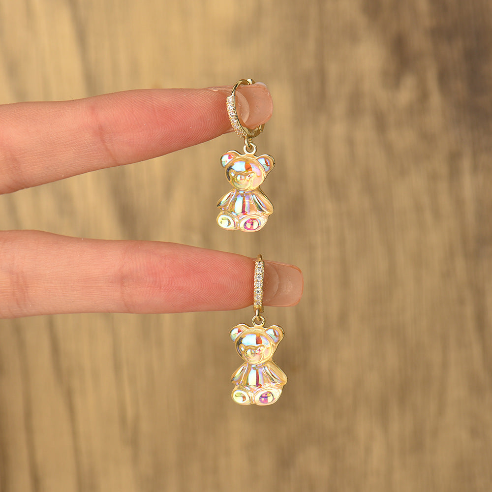 Pendientes de oso de resina con incrustaciones de circón al por mayor